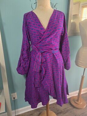 OFUURE Purple Mini Wrap Dress with Blue Stripes